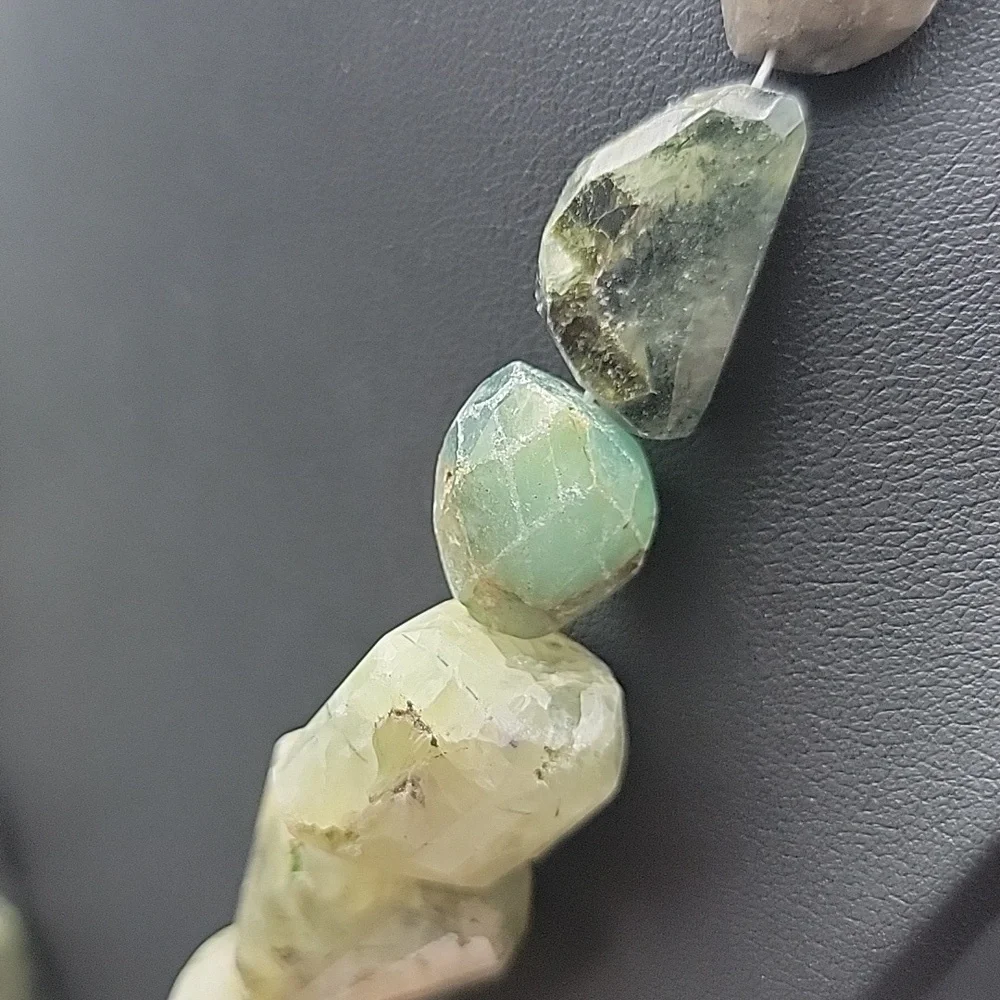 Faceted Agate Prehnite 734 Cts Beaded Natural Gemstone Necklace Unisex Crystal